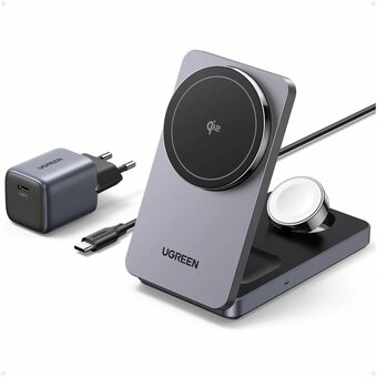  Зарядное устройство UGREEN W707 (45025) 3-in-1 25W Wireless Magnetic Charger Qi2 for Apple Watch/ Iphone/Airpods Gray 