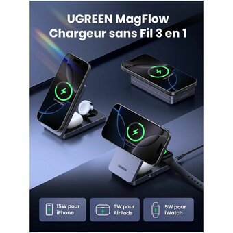  Зарядное устройство UGREEN W707 (45025) 3-in-1 25W Wireless Magnetic Charger Qi2 for Apple Watch/ Iphone/Airpods Gray 