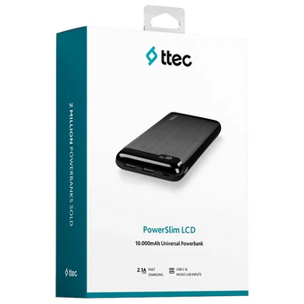  Внешний аккумулятор TTEC 2BB183S PowerSlim LCD 10000 mAh Powerbank with USB-C Input/Output Black 