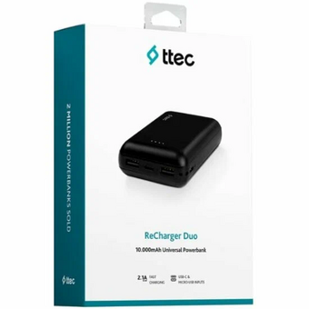  Внешний аккумулятор TTEC 2BB187S ReCharger Duo 10000 mAh Powerbank With USB-C Input/Output Black 