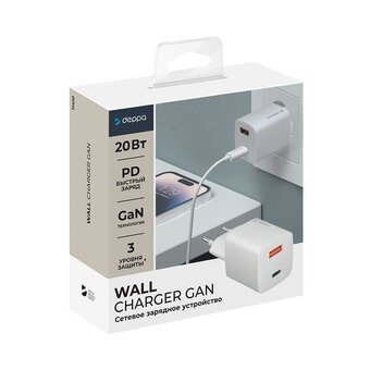  СЗУ Deppa 11410 USB+Type-C PD QC 3.0 GaN 20Вт White 