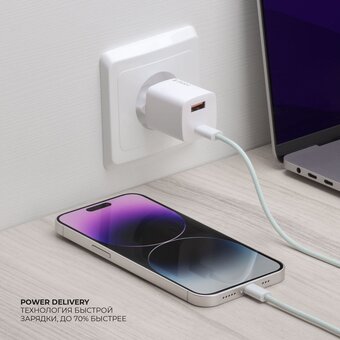  СЗУ Deppa 11410 USB+Type-C PD QC 3.0 GaN 20Вт White 