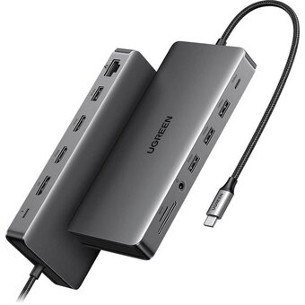  Док-станция UGREEN CM681 (15978) Revodok Pro 13-in-1 4K@60Hz & 2*HDMI & 1*DP with PD Adapter Gray 