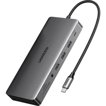  Док-станция UGREEN CM681 (15978) Revodok Pro 13-in-1 4K@60Hz & 2*HDMI & 1*DP with PD Adapter Gray 