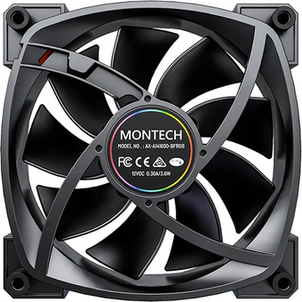  Вентилятор Montech RX140 PWM Reverse Black (RX140 PWM black) / 140mm, 4pin PWM, 3pin ARGB, 600-1600RPM, 90.5CFM, 27.9dBA, Rifle bearing 