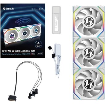  Комплект вентиляторов (3шт.) Lian Li UNI Fan SL Wireless LCD 120 (G99.12SLLCD1W3W.R0)/12SLLCD1W3W White/120x124,5x28мм (1.6” LCD,PWM,ARGB,1900 об/мин) 