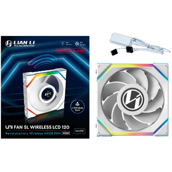  Вентилятор Lian Li UNI Fan SL Wireless LCD 120 Reverse Blade (G99.12RSLLCD1W1W.R0)/12RSLLCD1W1W White/120x124,5x28мм(1.6” LCD, PWM, ARGB, 1900 об/мин) 