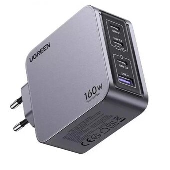  СЗУ UGREEN X763 (25877) Nexode Pro 160W USB-A+3*USB-C GaN Tech Fast Charger EU + 1M 100W cable Gray 
