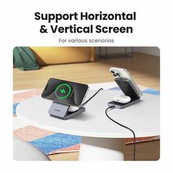  Беспроводное ЗУ UGREEN W706 (45023) 2-in-1 Wireless Charger Qi2 for Iphone 15W &AirPods Gray 