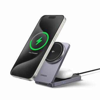  Беспроводное ЗУ UGREEN W706 (45023) 2-in-1 Wireless Charger Qi2 for Iphone 15W &AirPods Gray 