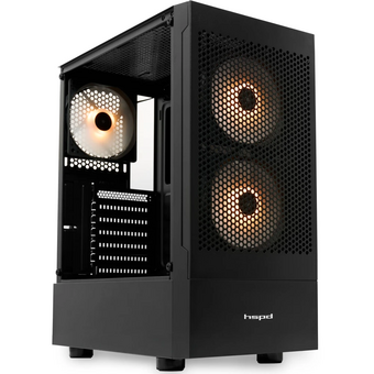  Корпус HSPD M540 (M540-TGBK-ARGB), без БП, Mesh Mid Tower, Black, TG, 0.45 SPCC, 3x120mm ARGB ATX, mITX 160/300/150mm 2x2.5", 7xPCI 1xUSB-A 3. 