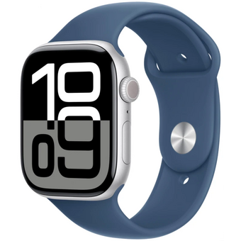  Smart-часы Apple Watch Series 10 (MWWL3LW/A) 46мм 2.1" OLED корп.серебристый Sport Band рем.синий разм.брасл. 140-190мм 