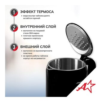  Электрочайник Atlanta ATH-2538 Black 