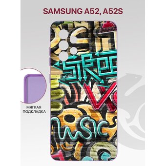  Чехол для Samsung Galaxy A52, Samsung A52s с рисунком, с защитой камеры, с мягкой подкладкой из микрофибры, противоударный, сиренево-лиловый с принтом 