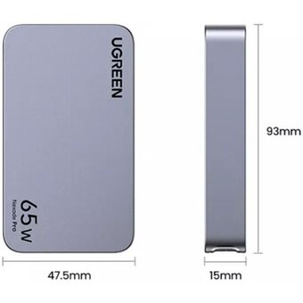 СЗУ UGREEN X753 (25356) Nexode Pro 65W Ultra Slim USB-A+2*USB-C GaN Tech Fast Charger EU Grey 