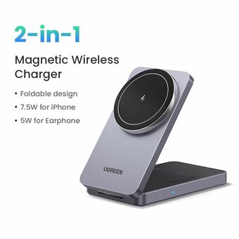  Беспроводное ЗУ UGREEN W528 (45056) 2-in-1 Wireless Charger for Iphone 7.5W & AirPods with Cable C-C 1m Gray 
