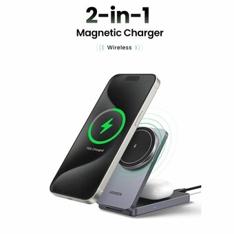  Беспроводное ЗУ UGREEN W528 (45056) 2-in-1 Wireless Charger for Iphone 7.5W & AirPods with Cable C-C 1m Gray 