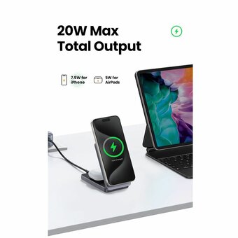  Беспроводное ЗУ UGREEN W528 (45056) 2-in-1 Wireless Charger for Iphone 7.5W & AirPods with Cable C-C 1m Gray 