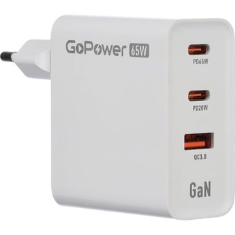  Зарядное устройство GOPOWER 00-00028405 1USB+2TYPE-C 65W QC3.0 GAN White 