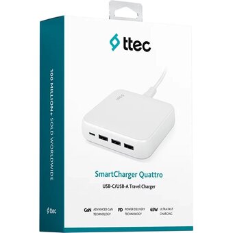  СЗУ TTEC 2SCG02B SmartCharger Quattro GAN PD GaN USB-C 45W/USB-A 20W *3 White 