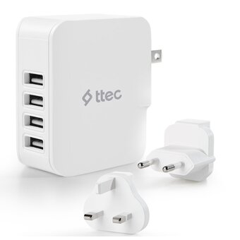  СЗУ TTEC 2SC02BUK Quattro Worldwide Travel Charger 5.1A/25W 4 USB-A Port EU/GB/USA White 