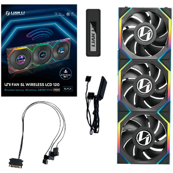  Комплект вентиляторов (3шт.) Lian Li UNI Fan SL Wireless LCD 120 (G99.12SLLCD1W3B.R0)/12SLLCD1W3B Black/120x124,5x28мм (1.6” LCD,PWM,ARGB,1900 об/мин) 