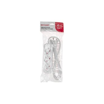  Удлинитель Rexant 13-4006 Standard 3 гнезда, 1,5м, б/з, белый 