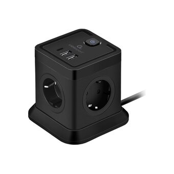  Сетевой фильтр Cablexpert Tower TWR-4-CU2-B-2 черный, 4 розетки 