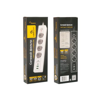  Сетевой фильтр Cablexpert Exnovo EXN-4-CU2-W-2 белый, 3 розетки 
