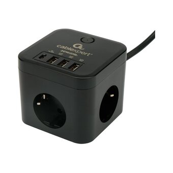  Сетевой фильтр Cablexpert Cube CUBE-3-CU3-B-1.5 черный, 3 розетки 