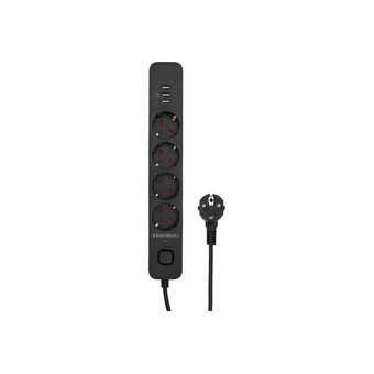  Сетевой фильтр Гарнизон EPS-4-U3-B-2 черный, 4 розетки 2м 