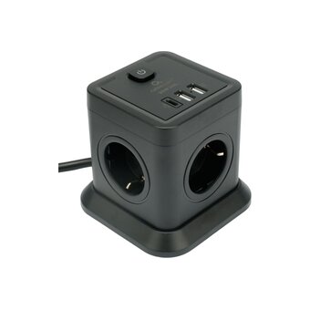  Сетевой фильтр Cablexpert Tower TWR-4-CU2-B-2 черный, 4 розетки 