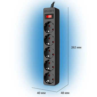  Фильтр SVEN SF-05E 3,0м 5 розеток с защитными шторками черный, цветная коробка 