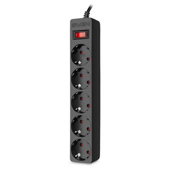  Фильтр SVEN SF-05E 3,0м 5 розеток с защитными шторками черный, цветная коробка 
