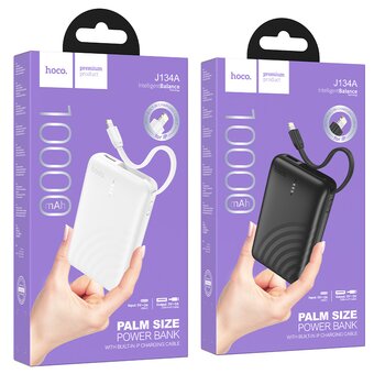  Аккумулятор внешний резервный HOCO J134A Strong с встроеными кабелем Lightning 10000mAh белый 