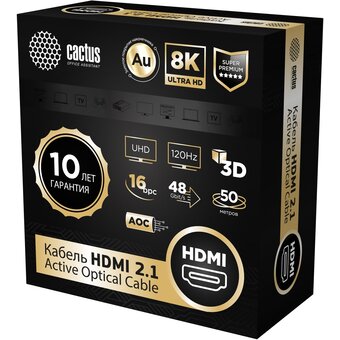  Кабель аудио-видео Cactus CS-HDMI-AOC-2.1-50 HDMI(m)/HDMI(m) 50м позолоч.конт. черный 