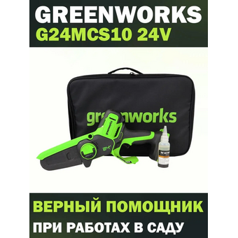  Цепная пила аккумуляторная GreenWorks G24MCS10 c АКБ и ЗУ (2008207UB) 