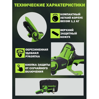  Цепная пила аккумуляторная GreenWorks G24MCS10 c АКБ и ЗУ (2008207UB) 