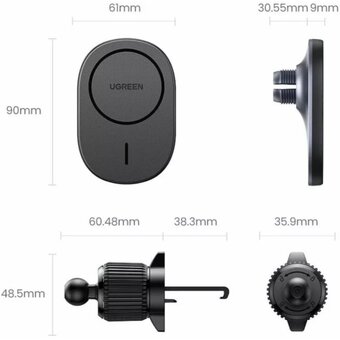  АЗУ UGREEN CD345 (25925) Magnetic Wireless Car Charger For Air Vent Mount Black 