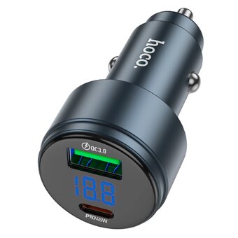  АЗУ HOCO Z57B Glorious 63W dual-port digital display PD45W+QC3.0 cabel Type-C to Type-C металлически серый 