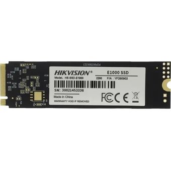  SSD Hikvision E1000 Series (HS-SSD-E1000/512G) 512GB, PCI-E 3.0 x4, up to 2000/1610MBs, 3D TLC, NVMe, 22x80mm 