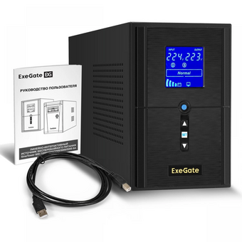  ИБП Exegate SineTower SN-1500.LCD.AVR.2SH.1C13.USB EX295982RUS (инвертор, синус, для котла) 1500VA/1200W, чистая синусоида, LCD дисплей, AVR 