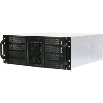  Корпус Procase RE411-D8H4-FC-55 4U, 8x5.25+5HDD, черный, без блока питания, глубина 550мм, MB CEB 12"x10,5", панель вентиляторов 3*120x25 PWM 
