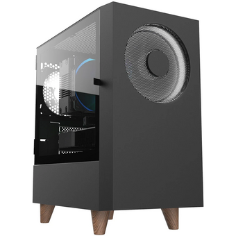  Корпус WIZMAX EM1 Woofer Black без БП M-ATX Mini-Tower, TG, 1x160mm + LED, 1xUSB-A 3.0 2.0, mATX, mITX 
