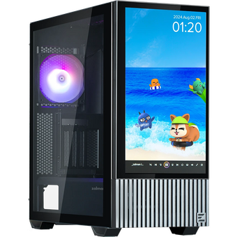  Корпус ZALMAN Z10 DS, ATX, Black, Window, built-in 15.6-inch FHD display, 2x3.5", 2x2.5", 2xUSB3.0, 1xUSB 3.1 Type-C, Front 2x120mm, Rear 1x120mm ARGB 