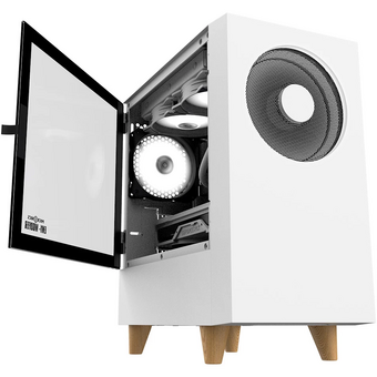  Корпус WIZMAX EM1 Woofer White без БП M-ATX Mini-Tower, TG, 1x160mm + LED, 1xUSB-A 3.0 2.0, mATX, mITX 