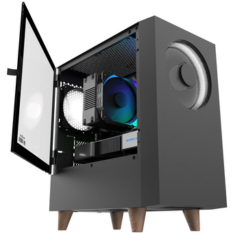  Корпус WIZMAX EM1 Woofer Black без БП M-ATX Mini-Tower, TG, 1x160mm + LED, 1xUSB-A 3.0 2.0, mATX, mITX 