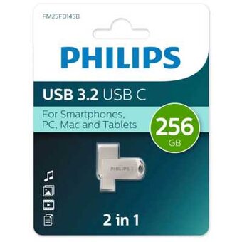  USB-флешка PHILIPS FM25FD145B/97 256Gb OTG, USB 3.2/Type-C, Металл, 100MB/s 