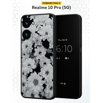  Силиконовый чехол DesignOnCase для Realme 10 Pro (5G) (Риалми 10 Про 5Джи), Ромашки ч/б 