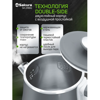  Электрочайник Sakura SA-2186G сер 